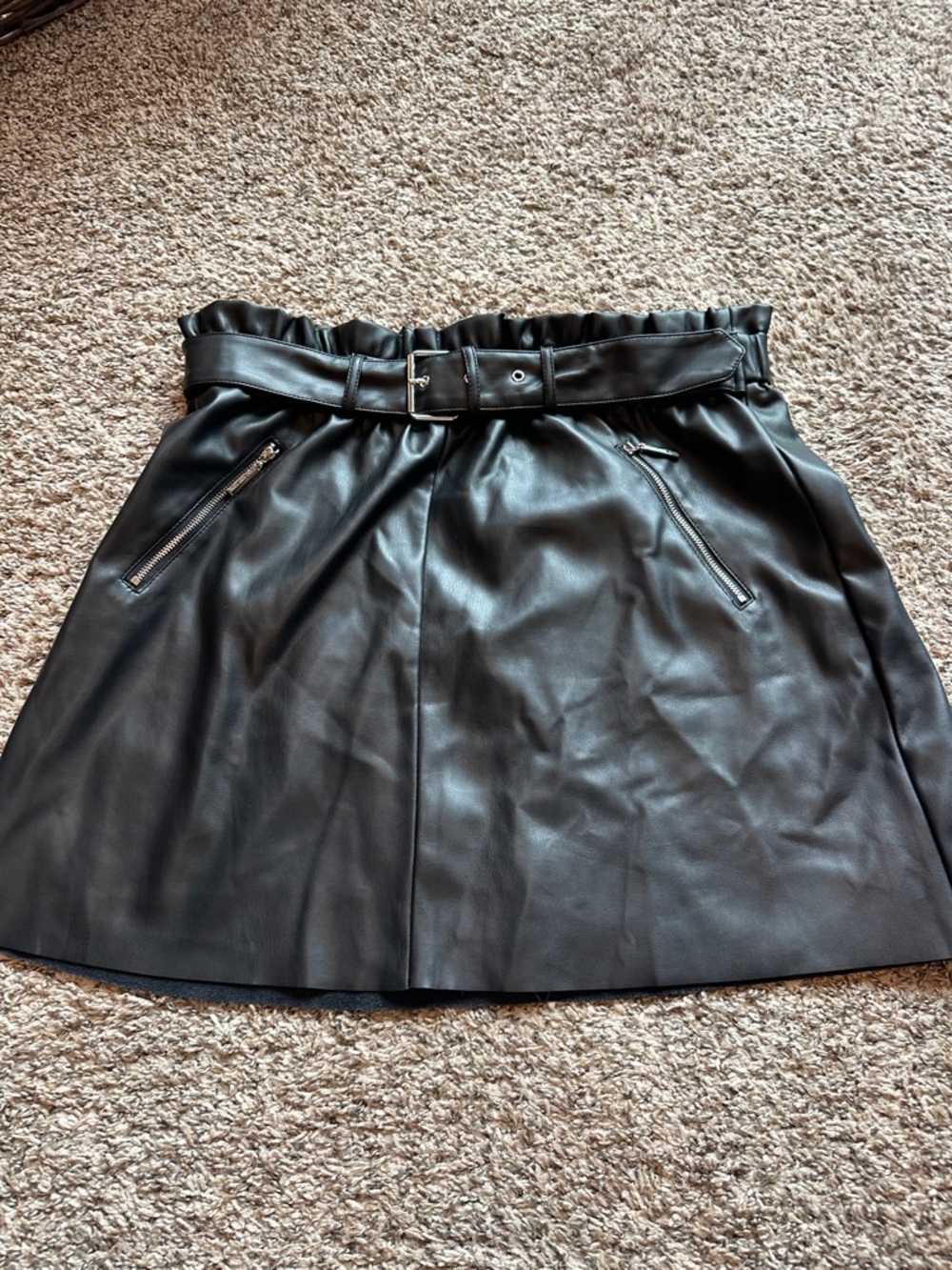 Marc New York Black Faux Leather Skirt with Paperbag Waist & Belt